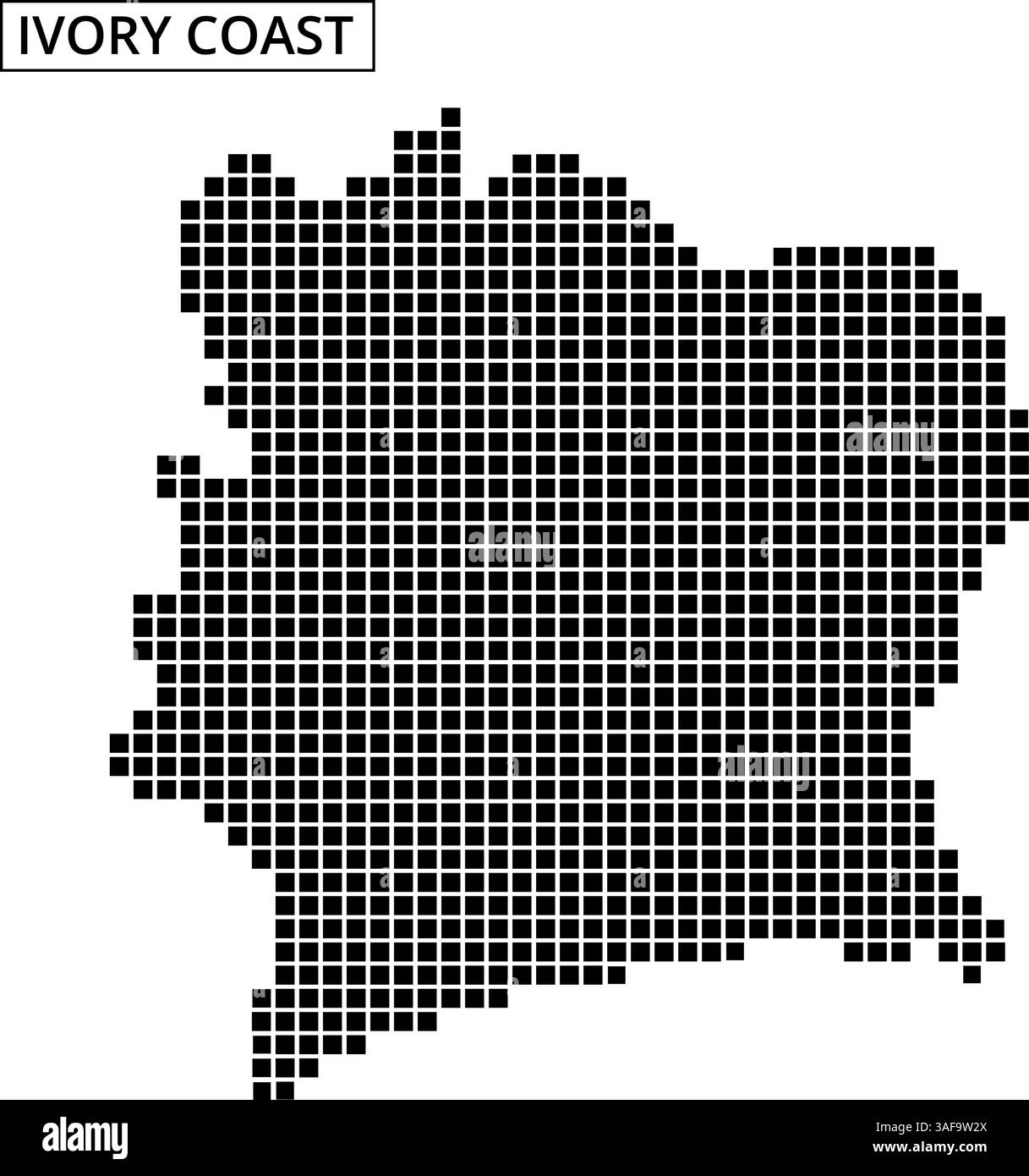 Una rappresentazione testurizzata del profilo geografico della Costa d'Avorio, evidenziandone la forma e la topografia uniche. Illustrazione Vettoriale