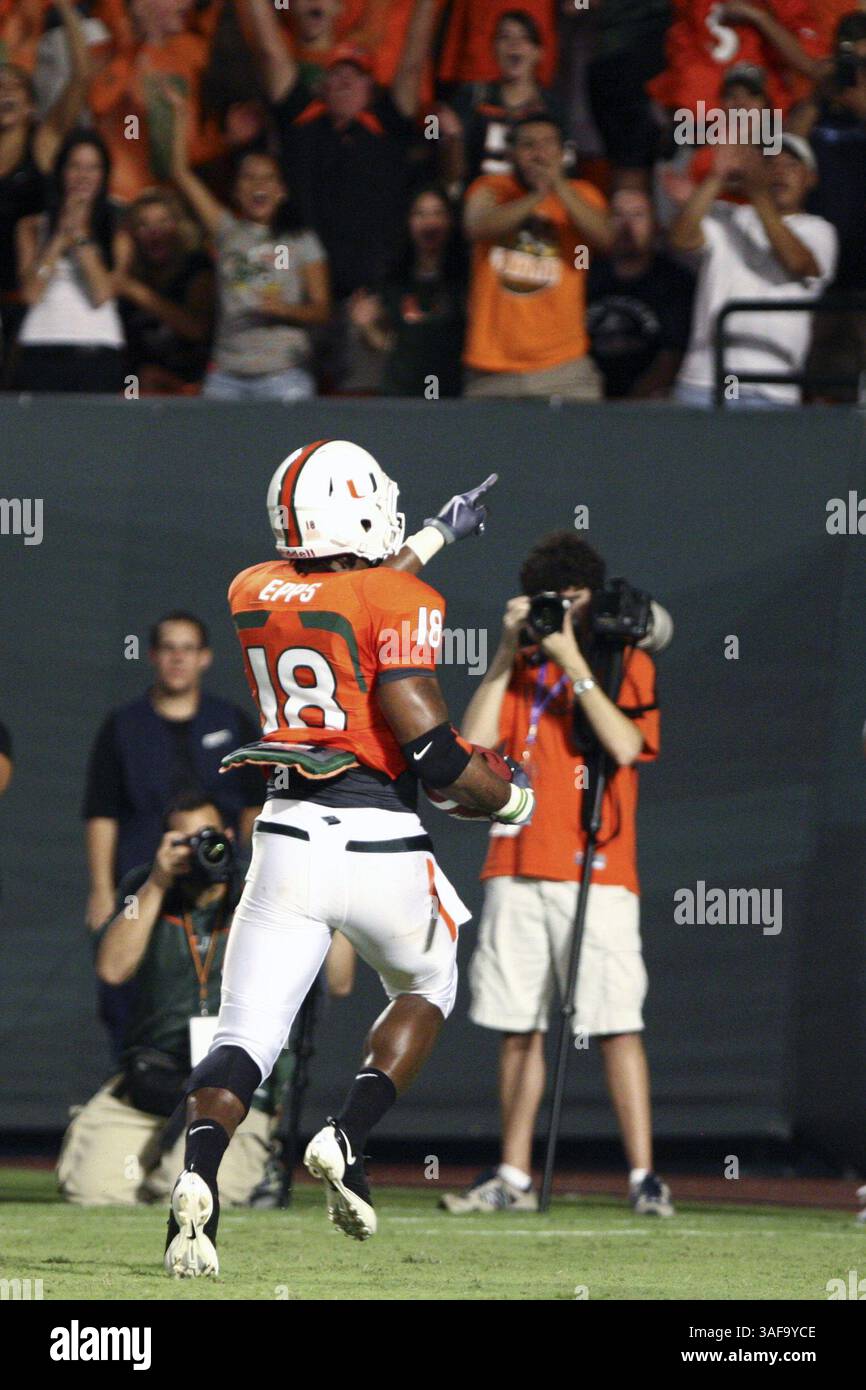 17 settembre 2009: Tight end dei Miami Hurricanes Dedrick Epps (immagine di credito: SGM/ZUMAPRESS.com) Foto Stock