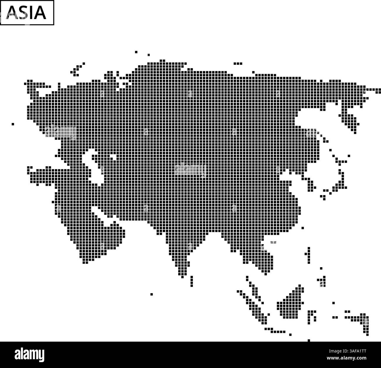 Una mappa a punti delinea i confini geografici dell'Asia, evidenziando regioni e paesi diversi. Illustrazione Vettoriale