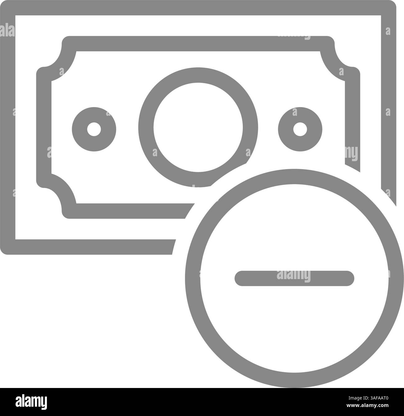 Icona della lettera di pagamento e del segno meno. Simbolo di perdita di denaro. Illustrazione vettoriale. Illustrazione Vettoriale