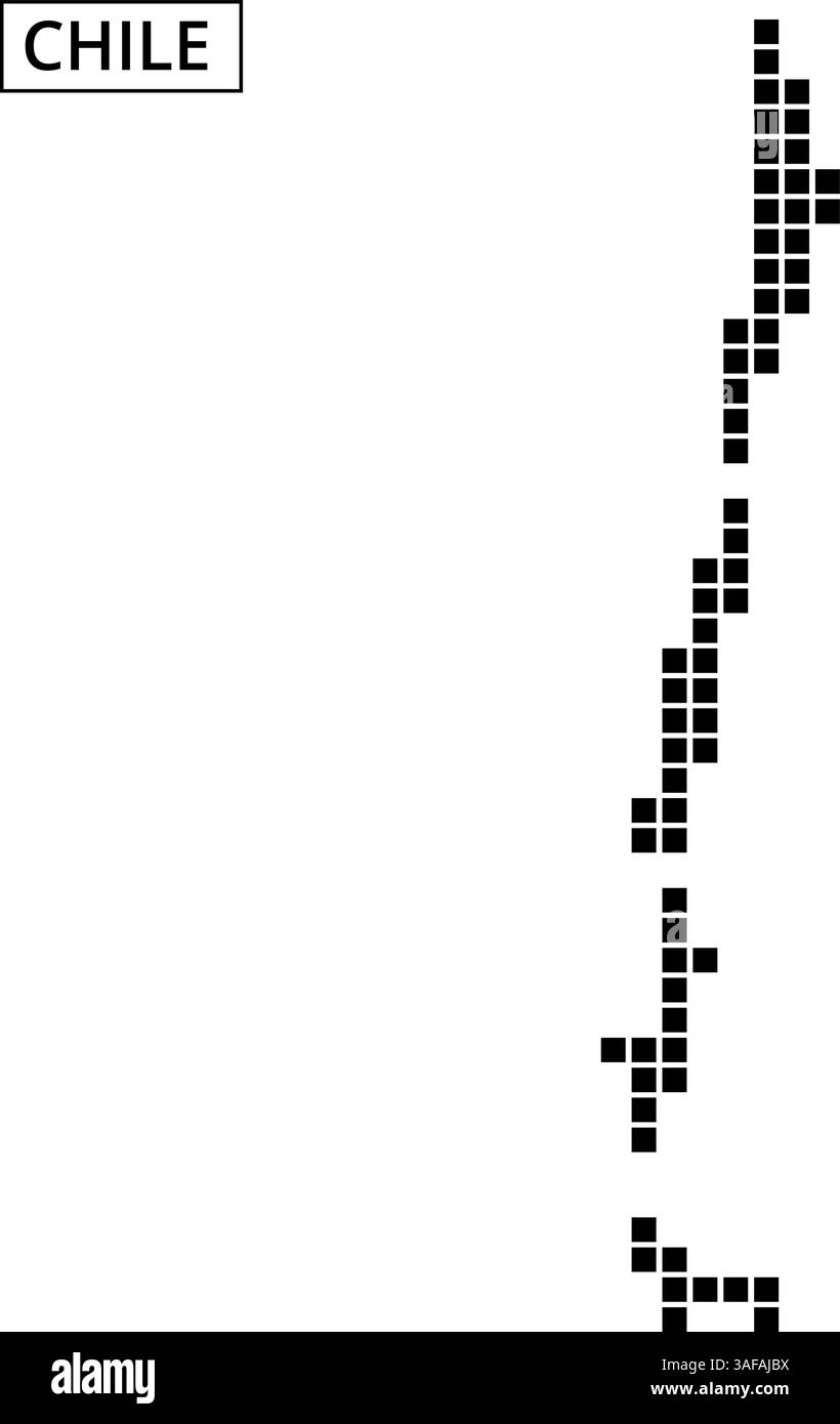 La grafica presenta un contorno dettagliato del Cile pieno di motivi e texture diverse, mostrando la sua forma e le sue caratteristiche uniche. Illustrazione Vettoriale