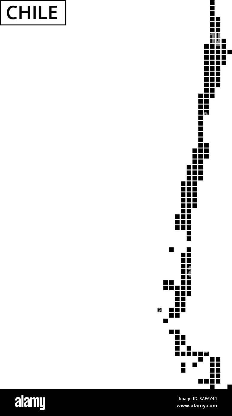 La grafica presenta un contorno dettagliato del Cile pieno di motivi e texture diverse, mostrando la sua forma e le sue caratteristiche uniche. Illustrazione Vettoriale
