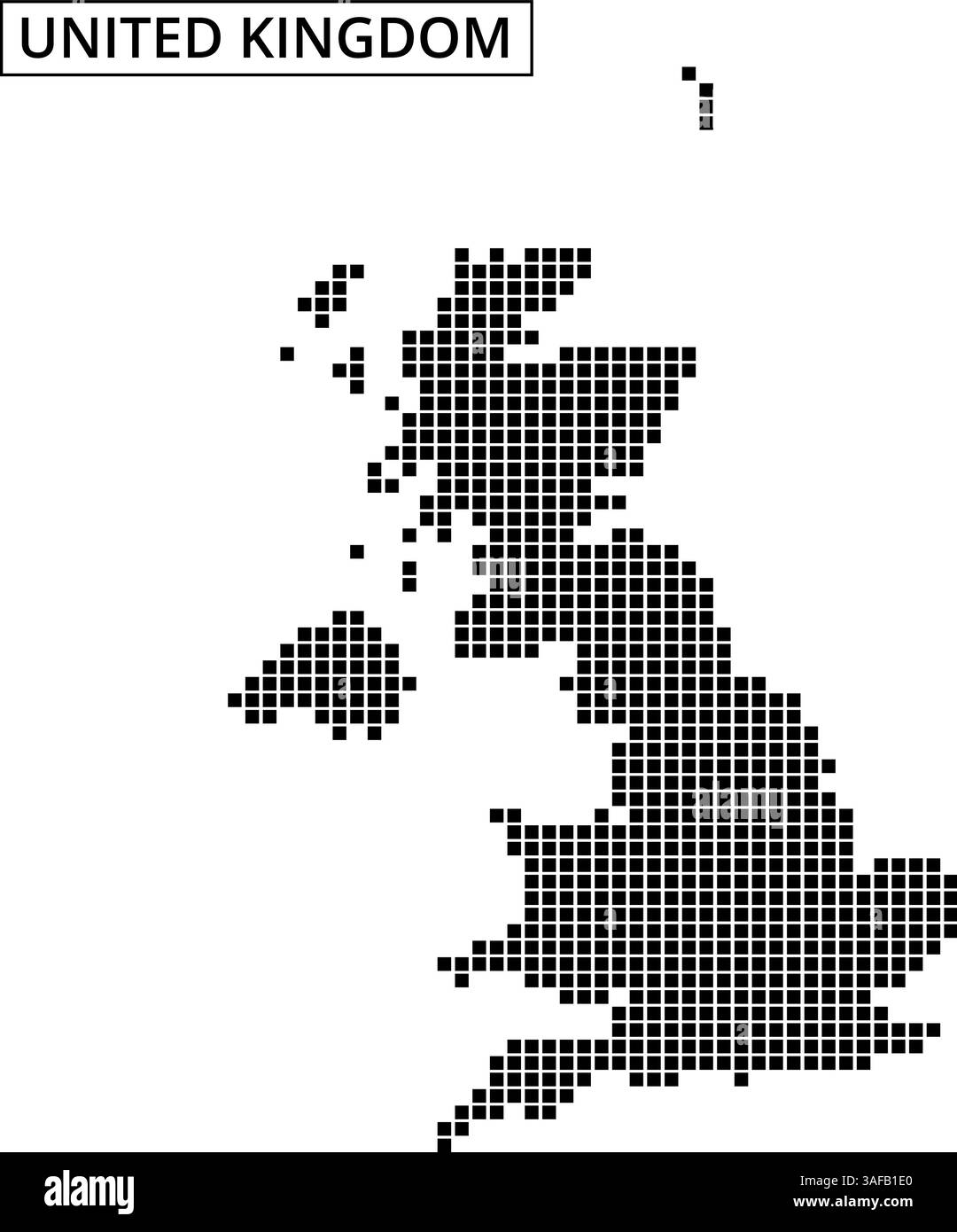 Una mappa tratteggiata del Regno Unito mostra la sua forma geografica su un semplice sfondo bianco, enfatizzando le sue caratteristiche uniche. Illustrazione Vettoriale