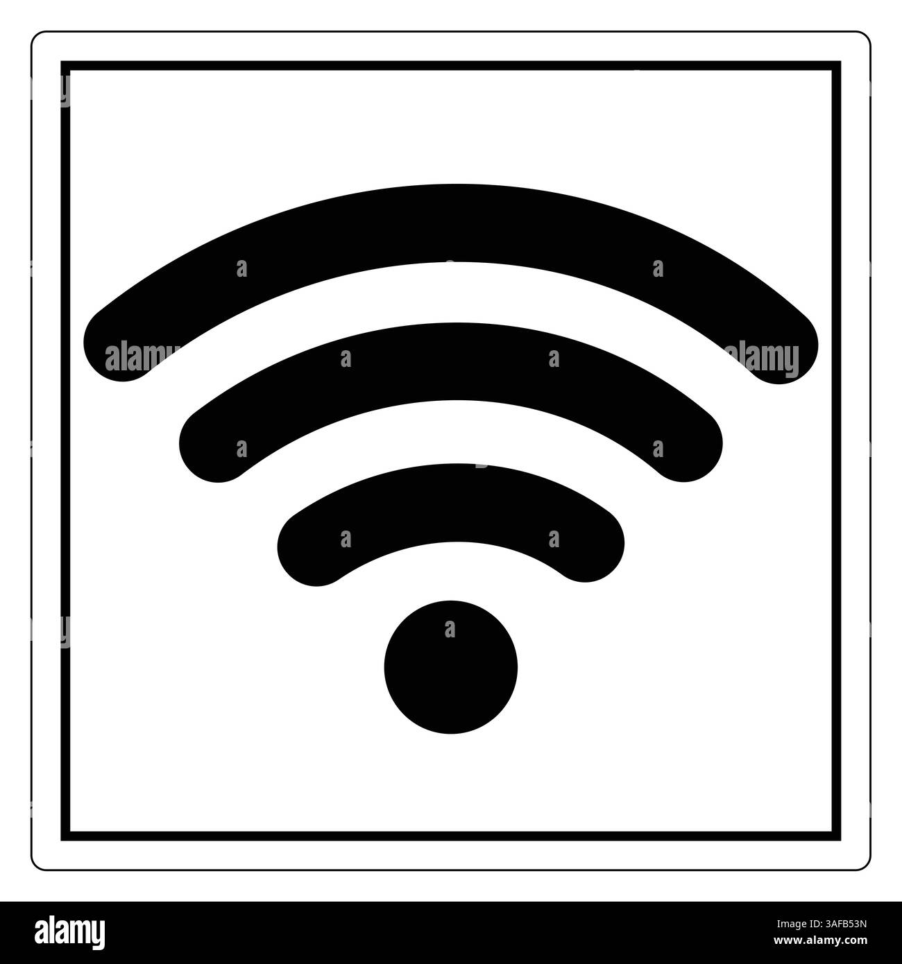 Semplice icona Wi-Fi nera su sfondo bianco che indica connettività e accesso a Internet per le comunicazioni digitali Illustrazione Vettoriale