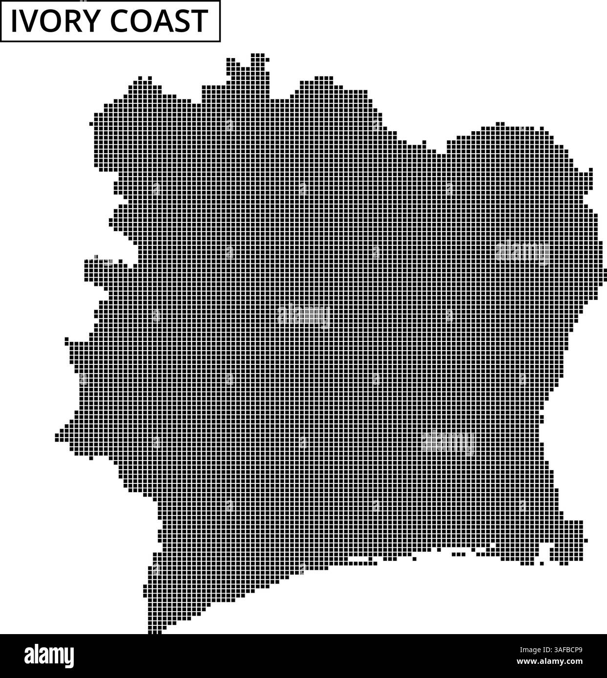 Una rappresentazione testurizzata del profilo geografico della Costa d'Avorio, evidenziandone la forma e la topografia uniche. Illustrazione Vettoriale