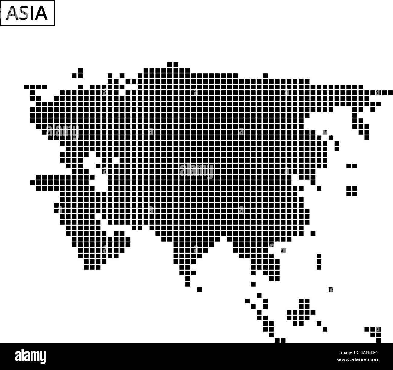 Una mappa a punti delinea i confini geografici dell'Asia, evidenziando regioni e paesi diversi. Illustrazione Vettoriale