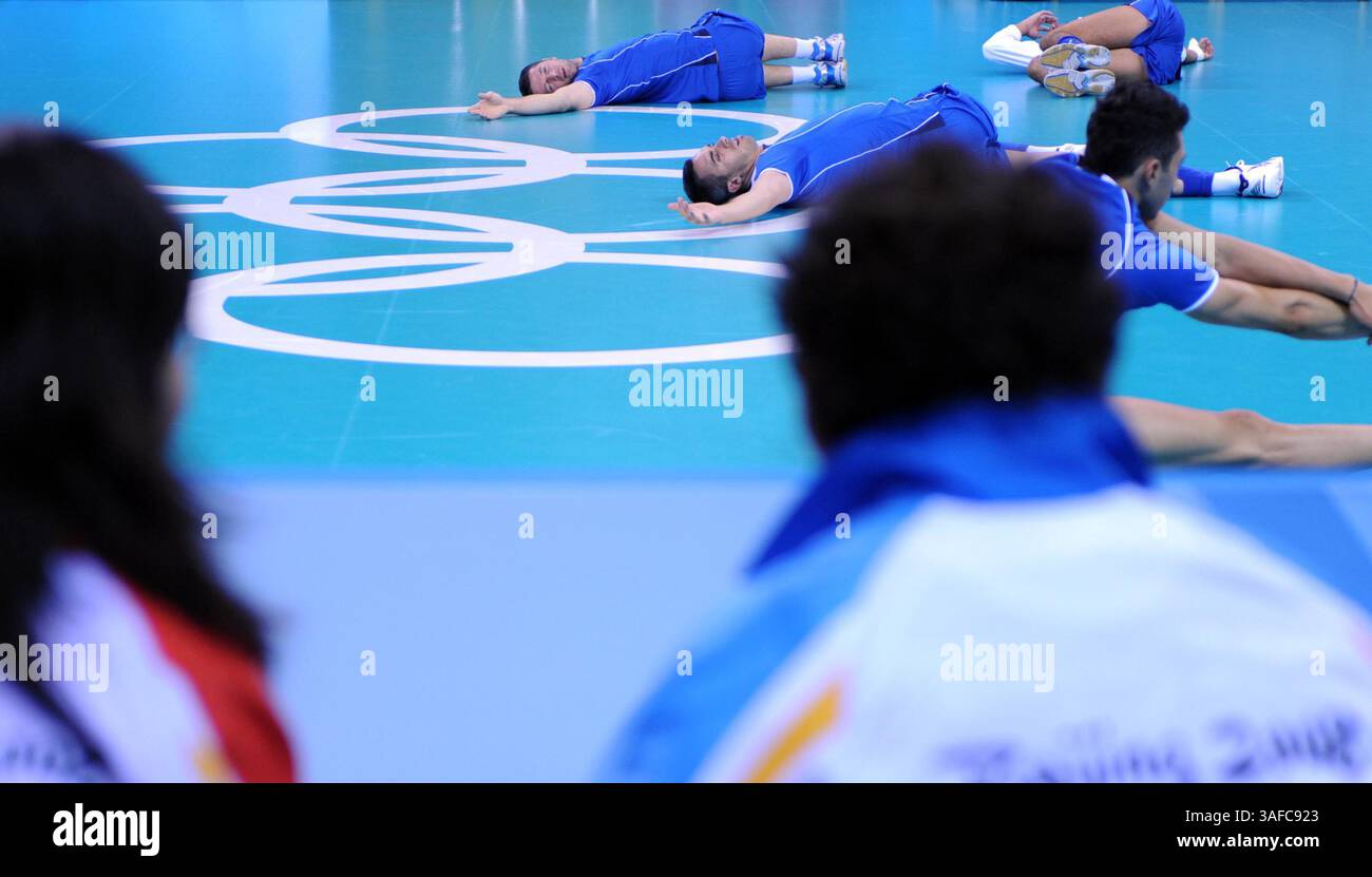 5 agosto 2008 - Pechino, Cina - OLIMPIADI 2008 - pallavolo della squadra olimpica maschile italiana partecipa a una sessione di allenamento presso il Capital Indoor Stadium di Pechino, Cina (Credit Image: ZUMA Press/ZUMAPRESS.com) Foto Stock