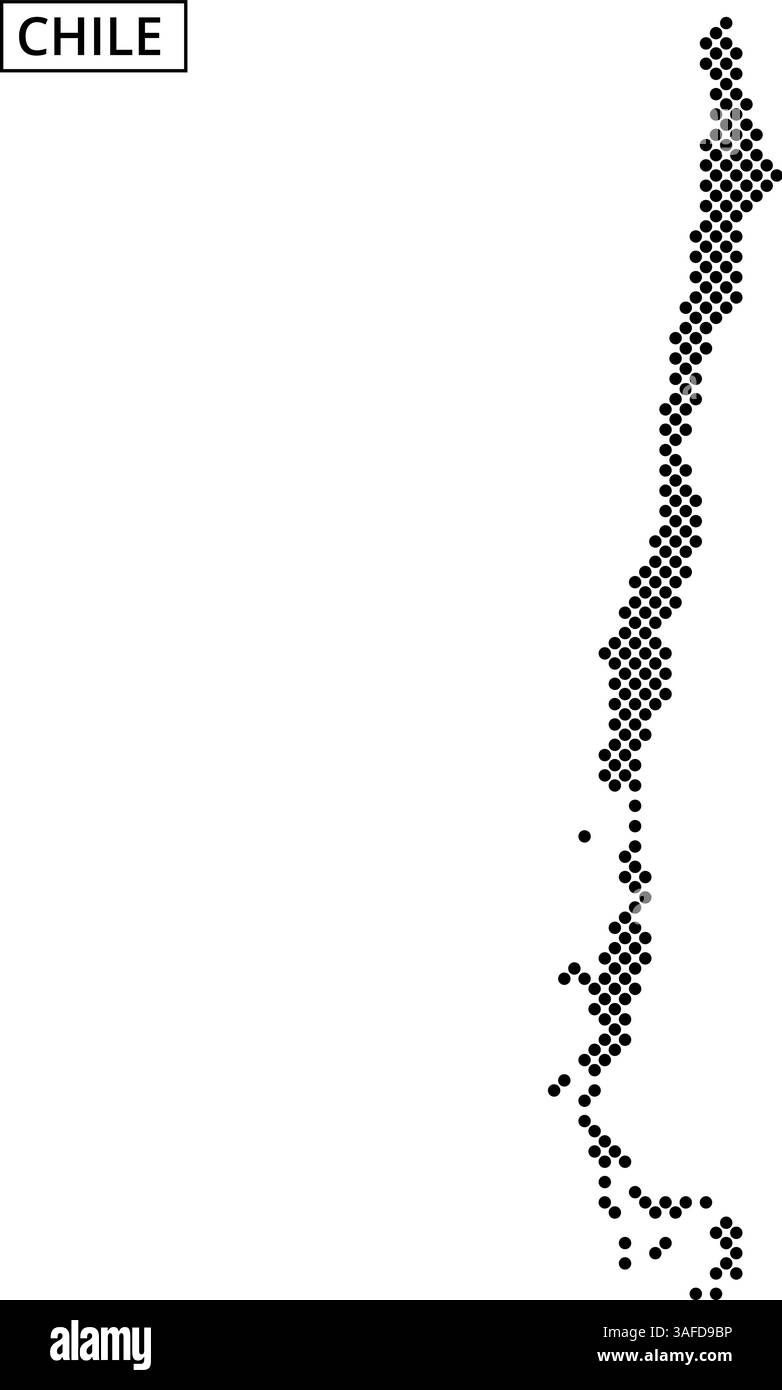 La grafica presenta un contorno dettagliato del Cile pieno di motivi e texture diverse, mostrando la sua forma e le sue caratteristiche uniche. Illustrazione Vettoriale