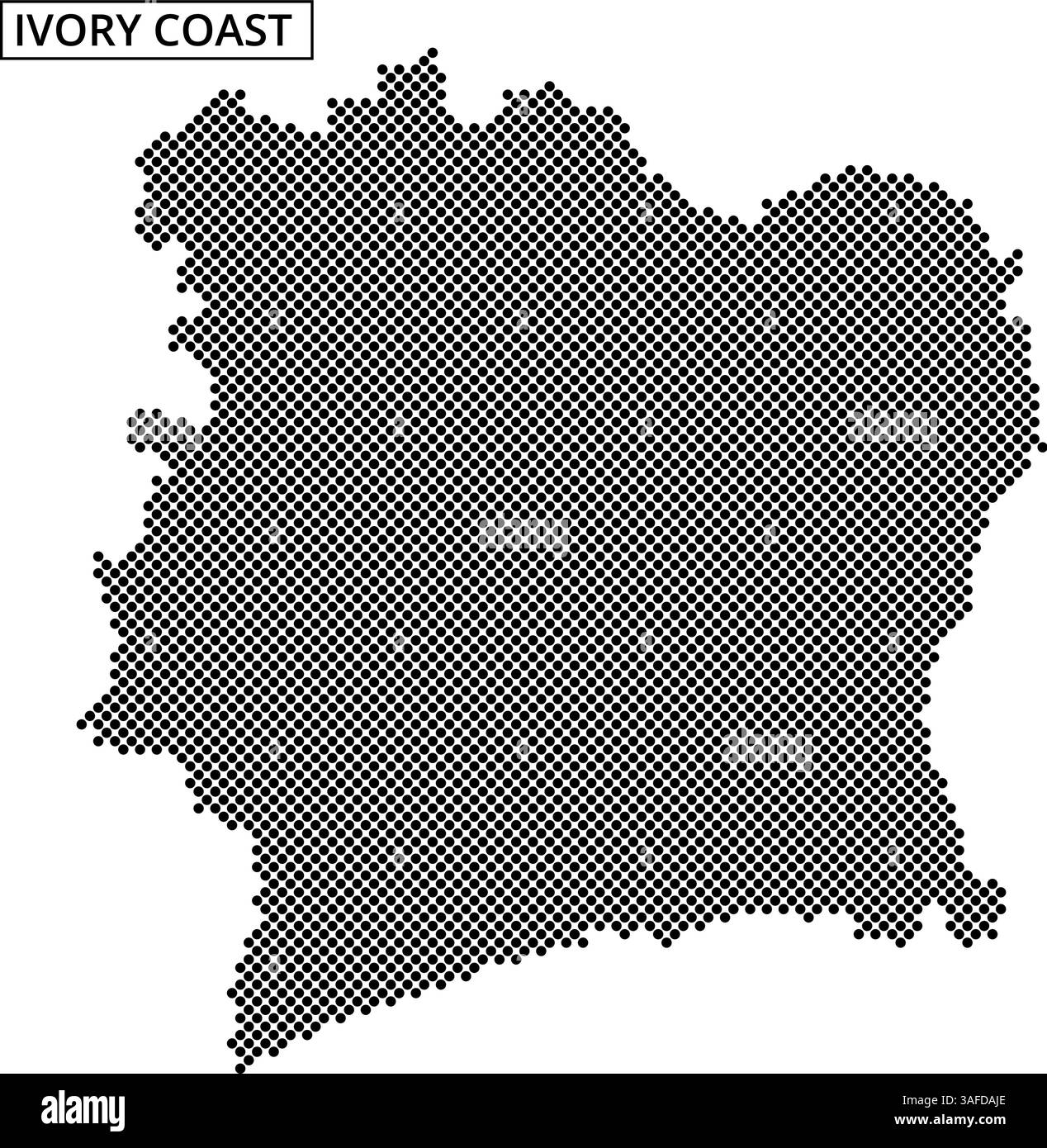 Una rappresentazione testurizzata del profilo geografico della Costa d'Avorio, evidenziandone la forma e la topografia uniche. Illustrazione Vettoriale