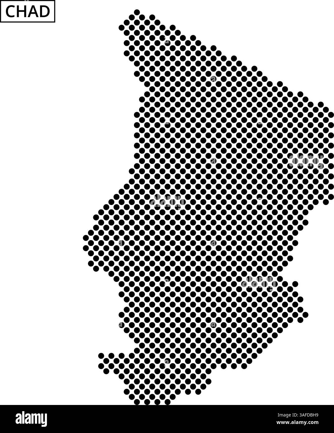Questa mappa illustra il paese del Ciad, caratterizzato da un caratteristico design punteggiato che ne evidenzia la forma geografica. Illustrazione Vettoriale