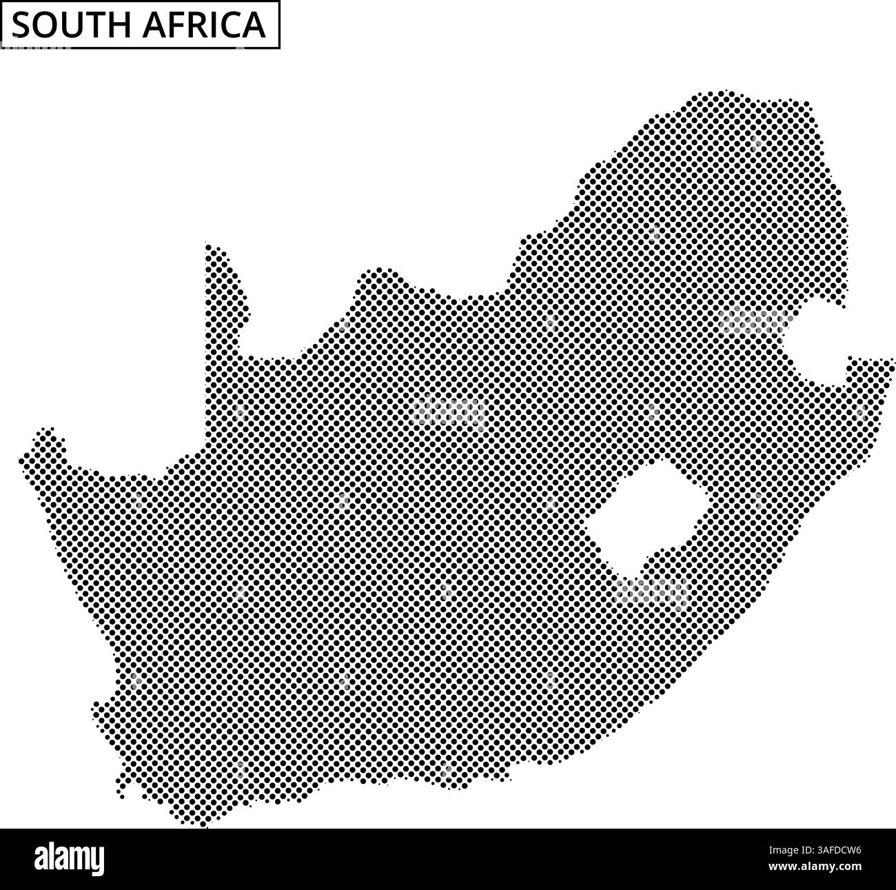 Una mappa tratteggiata delinea il Sudafrica, mostrando la forma del paese con effetti di luce e un design minimalista. Illustrazione Vettoriale