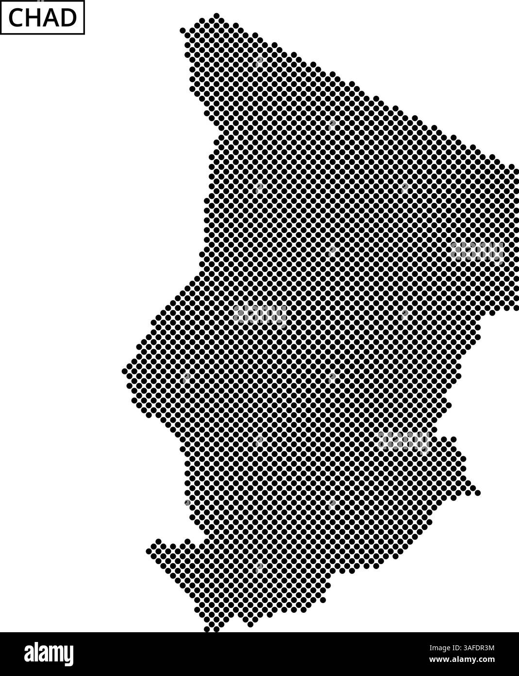Questa mappa illustra il paese del Ciad, caratterizzato da un caratteristico design punteggiato che ne evidenzia la forma geografica. Illustrazione Vettoriale