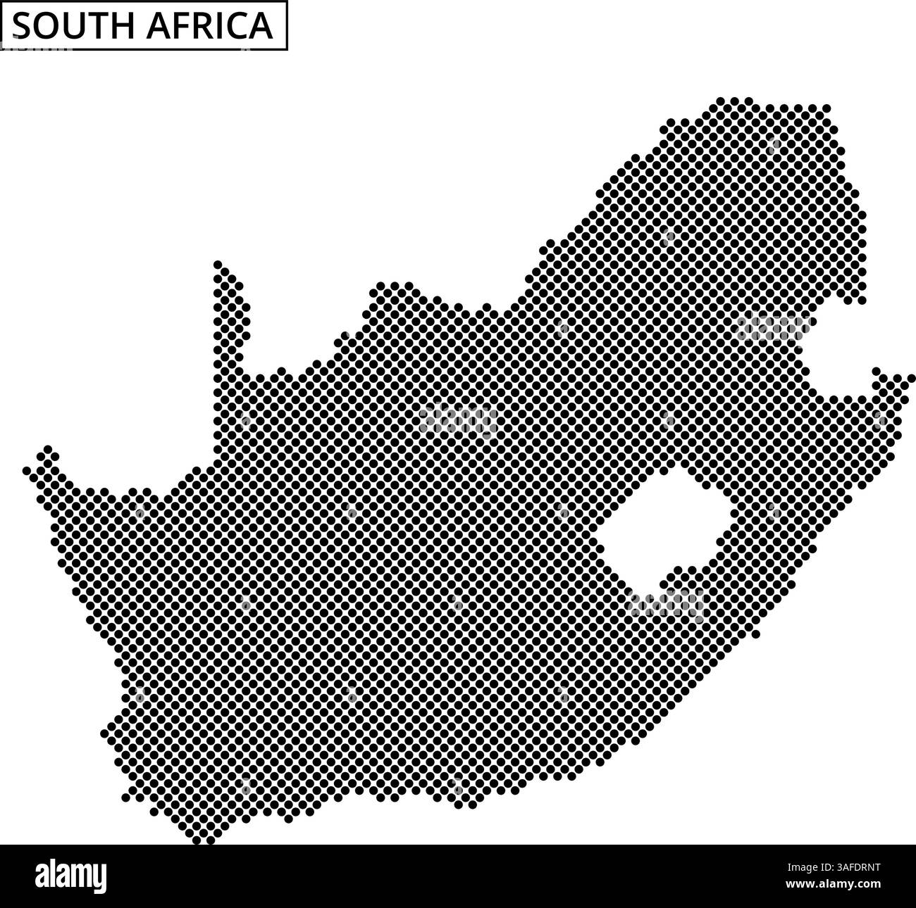 Una mappa tratteggiata delinea il Sudafrica, mostrando la forma del paese con effetti di luce e un design minimalista. Illustrazione Vettoriale
