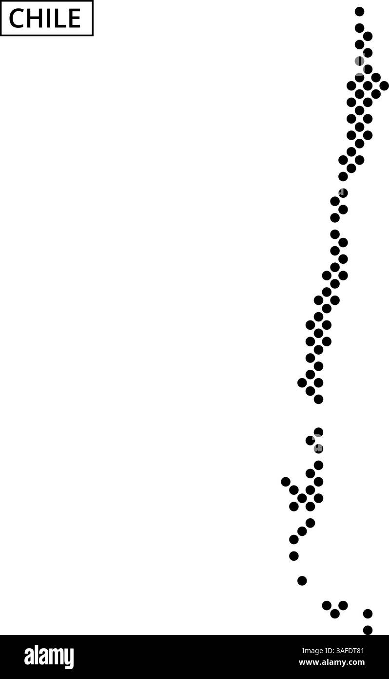 La grafica presenta un contorno dettagliato del Cile pieno di motivi e texture diverse, mostrando la sua forma e le sue caratteristiche uniche. Illustrazione Vettoriale