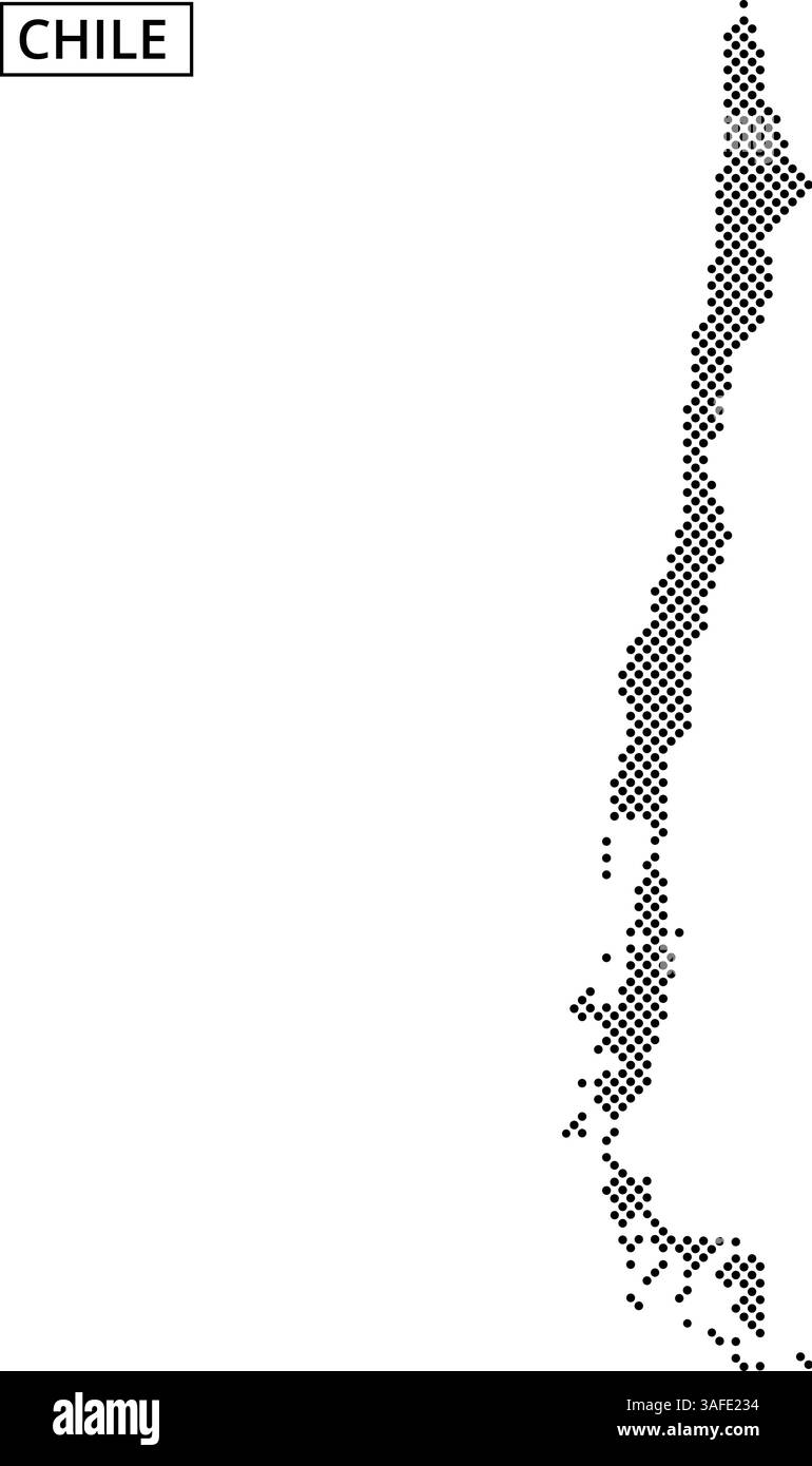 La grafica presenta un contorno dettagliato del Cile pieno di motivi e texture diverse, mostrando la sua forma e le sue caratteristiche uniche. Illustrazione Vettoriale