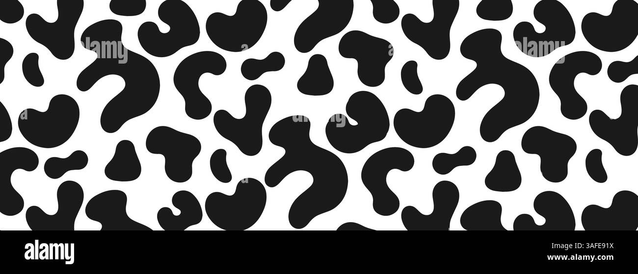 Motivo di stampa mucca in bianco e nero, texture pelle animale astratta. Illustrazione Vettoriale