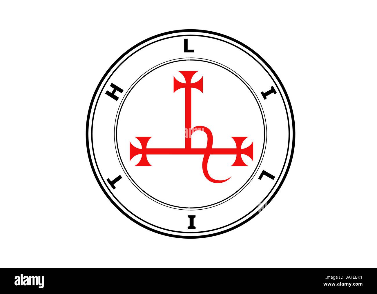 Simbolo della guarnizione demoniaca femmina raffigurato con il simbolo Lilith Sigil. Prima donna del cielo, illustrazione vettoriale isolata su sfondo bianco Illustrazione Vettoriale