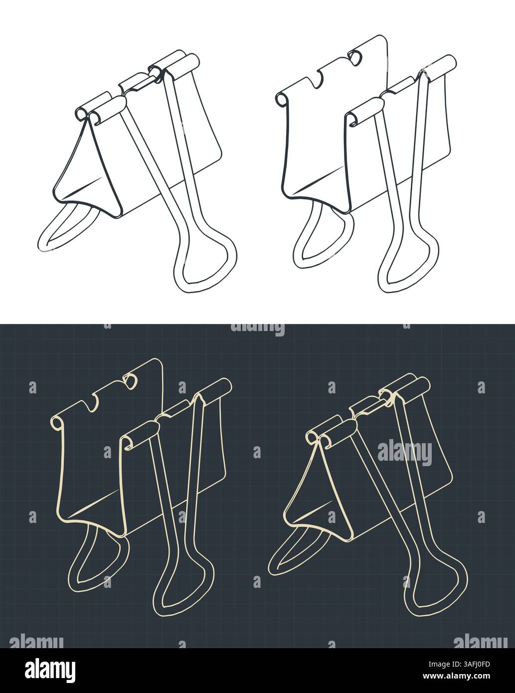 Illustrazioni vettoriali stilizzate di progetti isometrici di clip legante Illustrazione Vettoriale