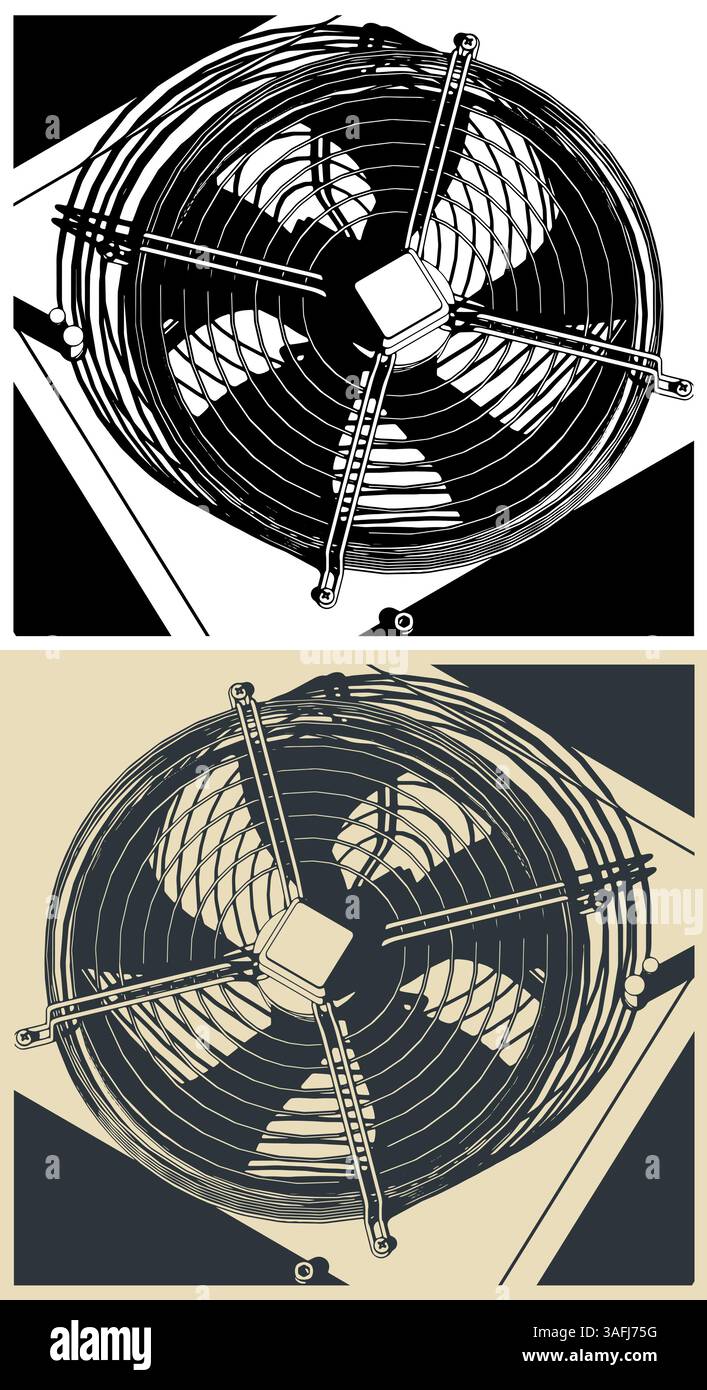 Illustrazioni vettoriali stilizzate per condizionatori d'aria industriali o sistemi di ventilazione per esterni Illustrazione Vettoriale
