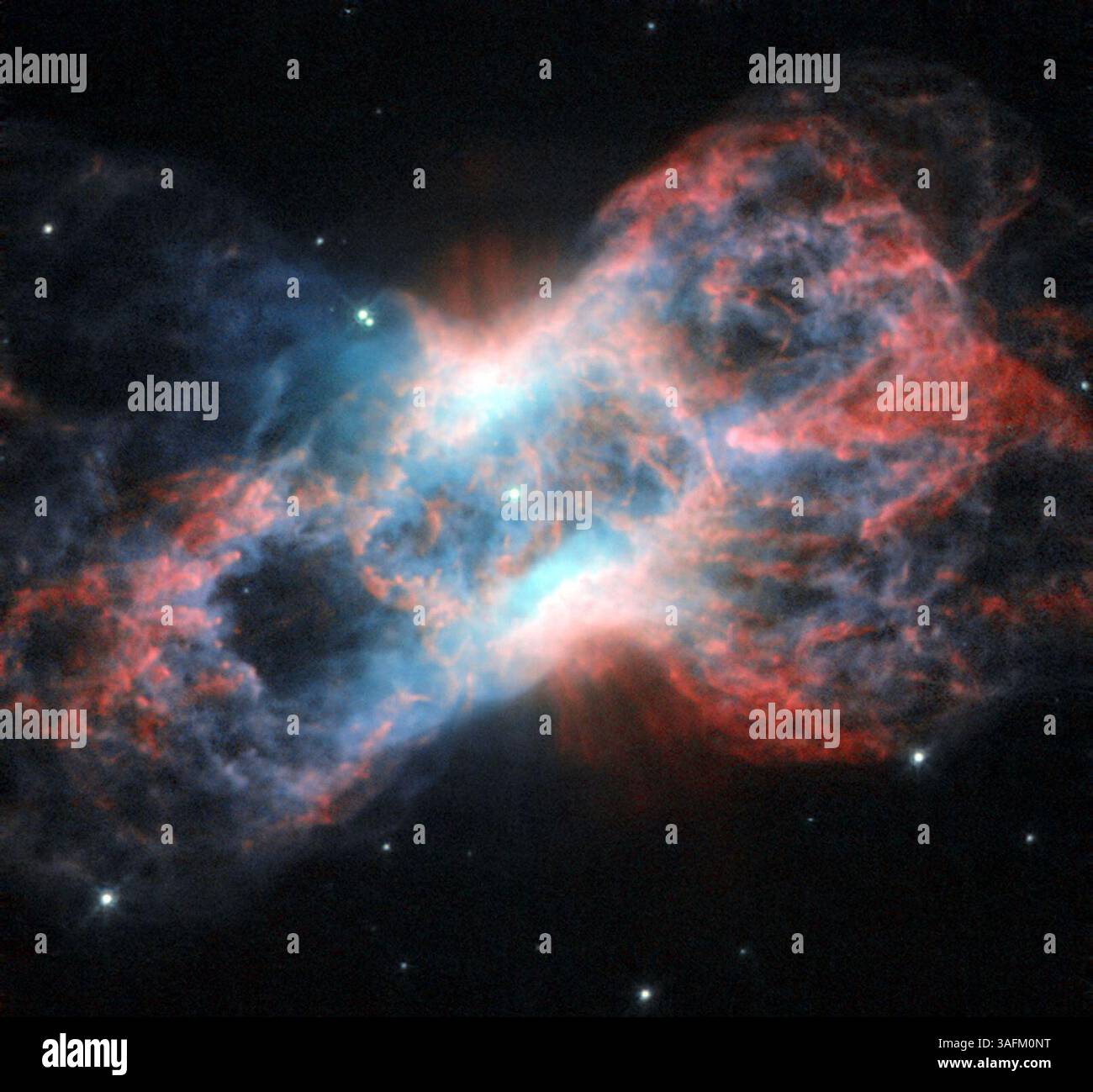 4 giugno 2012 - Cygnus Constellation - nebulosa planetaria NGC 7026. Situata appena oltre la punta della coda della costellazione di Cigno, questa nube a forma di farfalla di gas e polvere brillanti è il relitto di una stella simile al sole. Le nebulose planetarie, nonostante il loro nome, non hanno nulla a che fare con i pianeti. Si tratta di un fenomeno di vita relativamente breve che si verifica alla fine della vita delle stelle di medie dimensioni. Quando il combustibile nucleare di una stella si esaurisce, i suoi strati esterni vengono gonfiati, lasciando solo il nucleo caldo della stella alle spalle. Mentre l'involucro gassoso si riscalda, gli atomi in esso sono eccitati, e questo Foto Stock