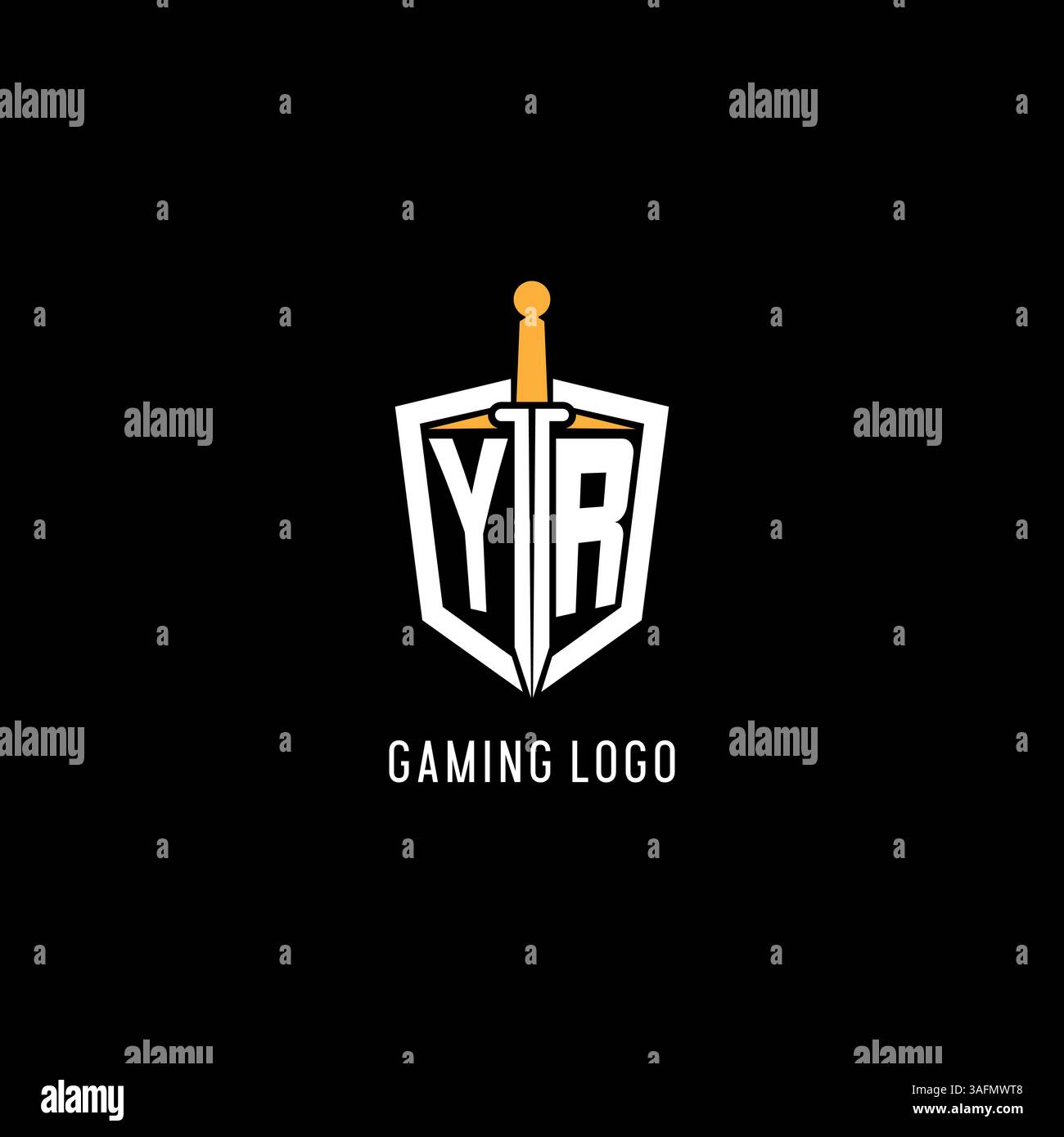 Logo Letter YR con logo vettoriale ispirato al design di scudo e spada Illustrazione Vettoriale