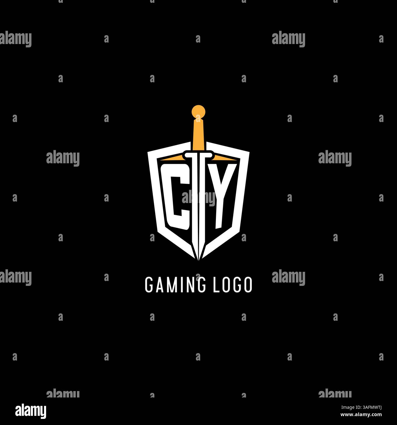 Logo Letter CY con grafica vettoriale ispirata al design di scudi e spada Illustrazione Vettoriale