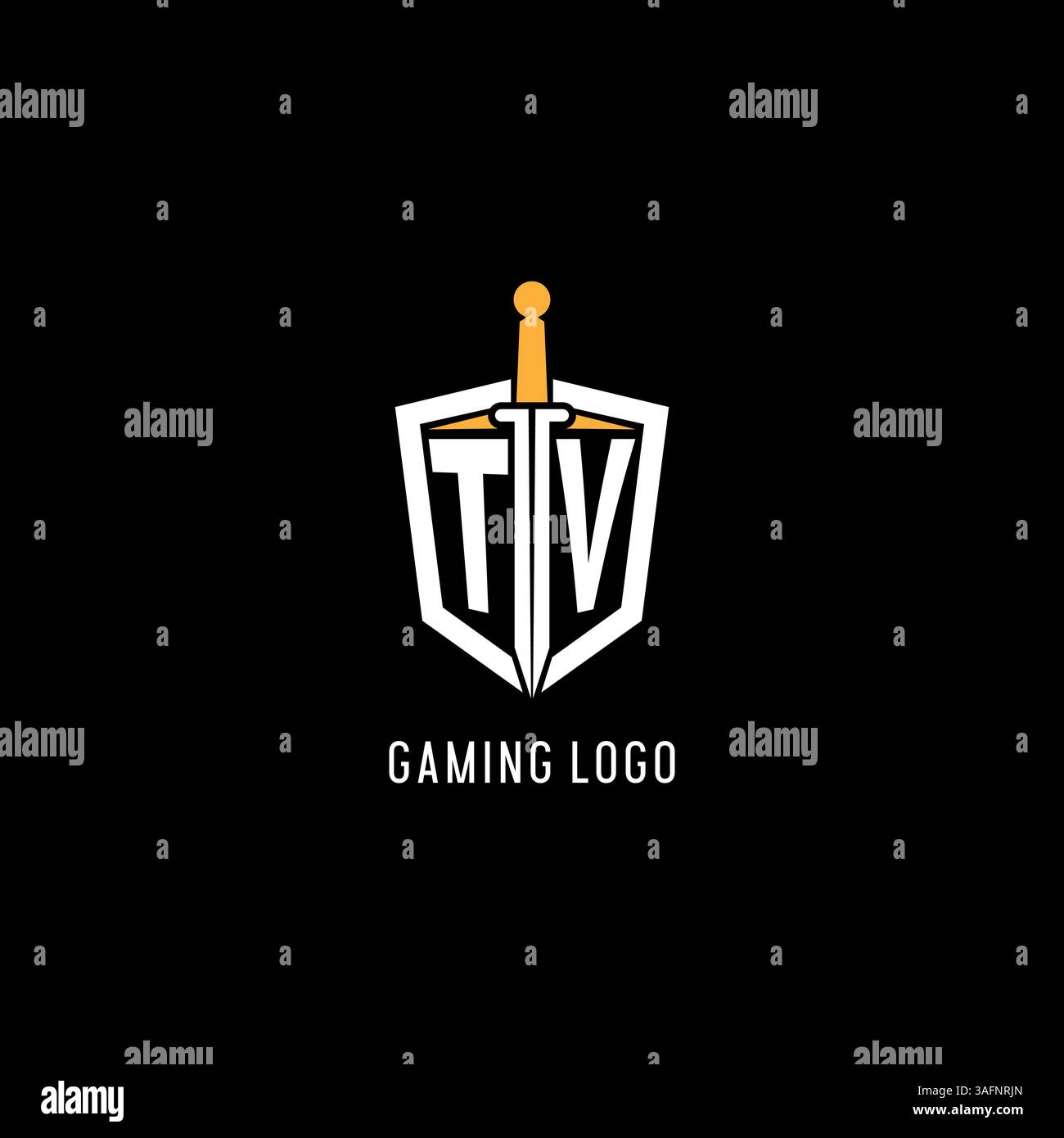 Logo Letter TV con logo vettoriale ispirato al design di scudi e spada Illustrazione Vettoriale