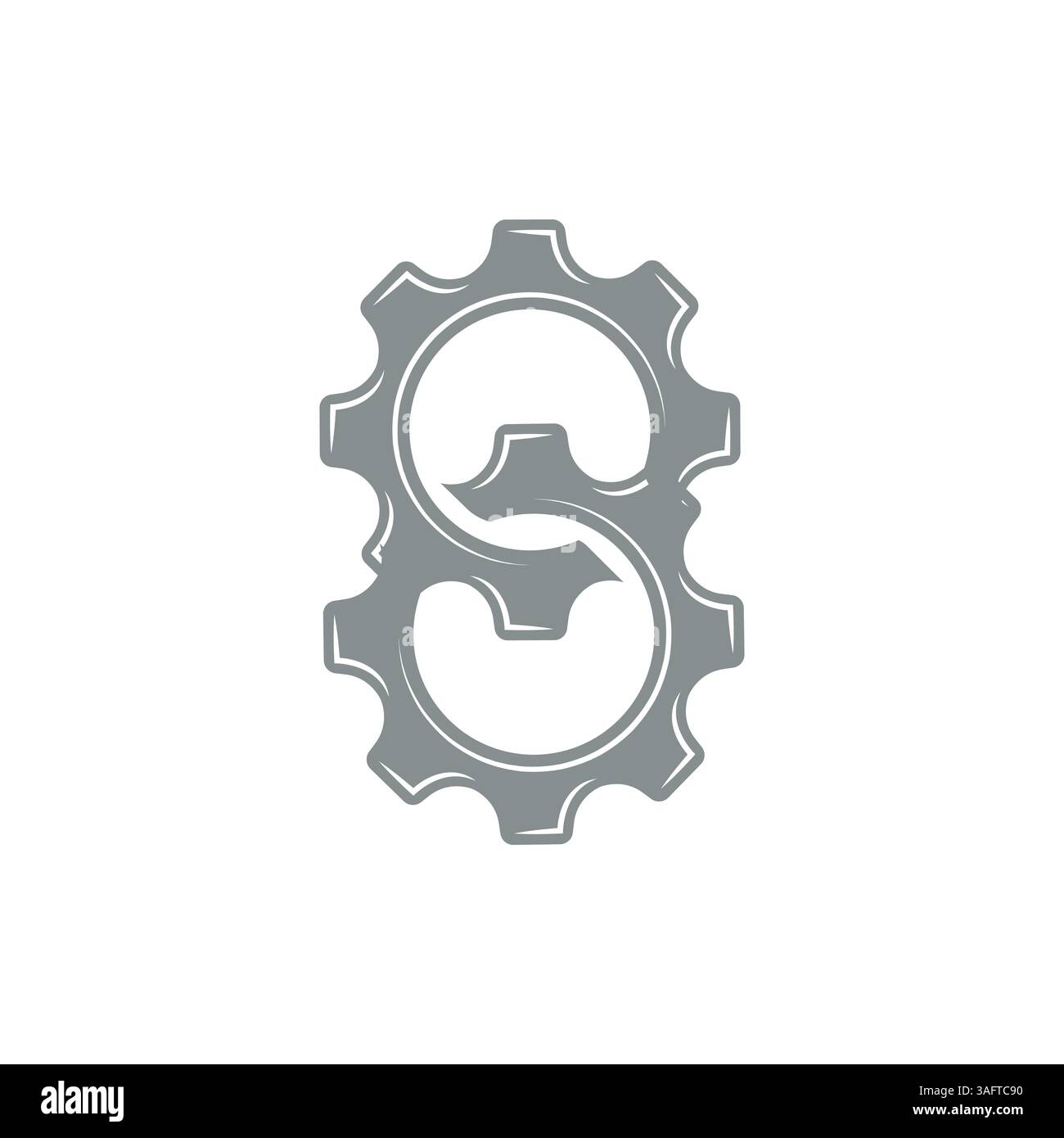 Lettera S dello spazio negativo del logo S Gear iniziale da un'illustrazione vettoriale della combinazione di due ingranaggi Illustrazione Vettoriale