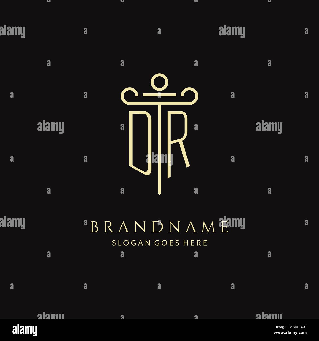 Logo DR monogramma moderno di lusso per lo studio legale con grafica vettoriale in stile icona pilastro Illustrazione Vettoriale
