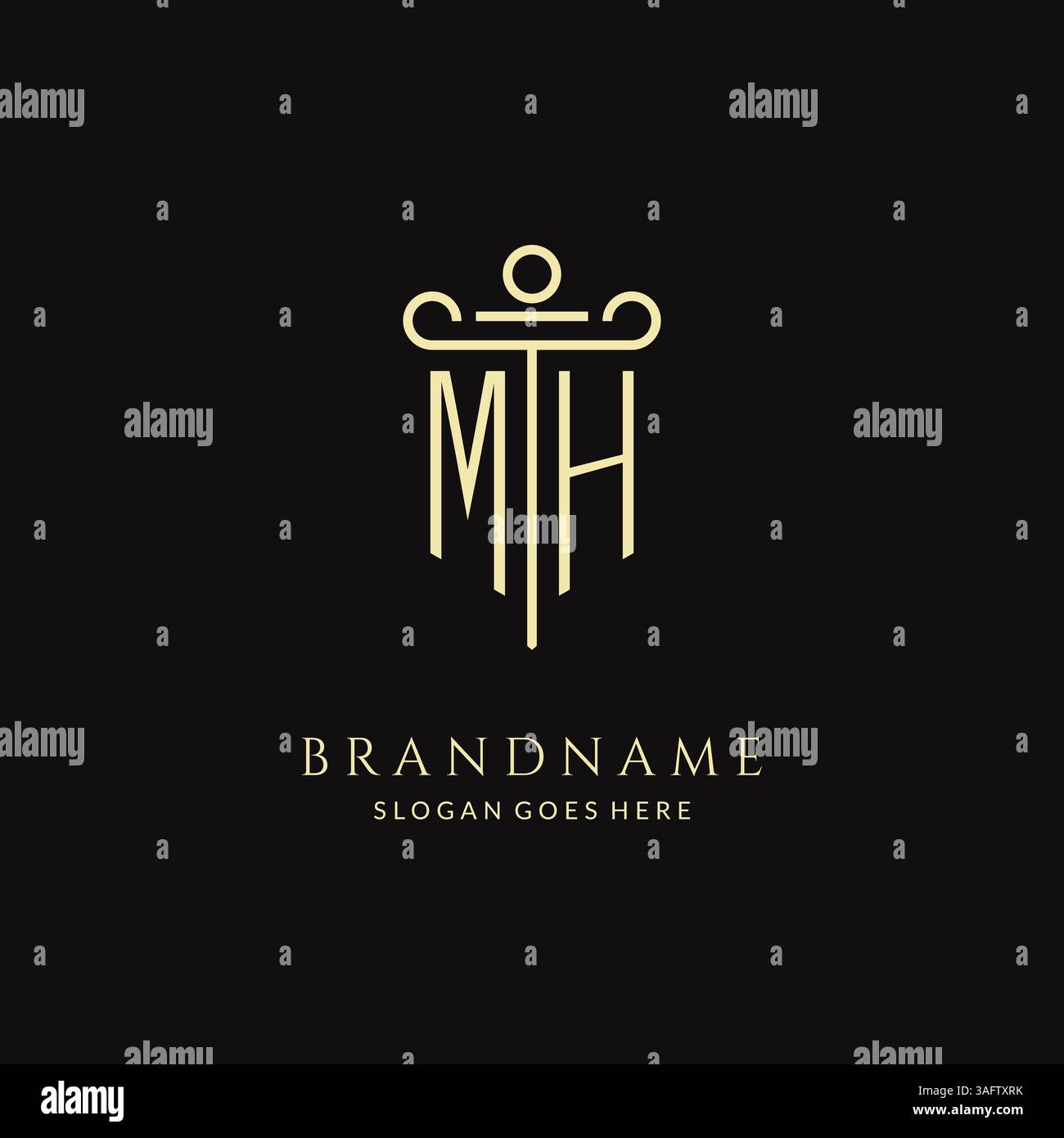 Logo MH monogramma moderno di lusso per lo studio legale con grafica vettoriale stile icona pilastro Illustrazione Vettoriale