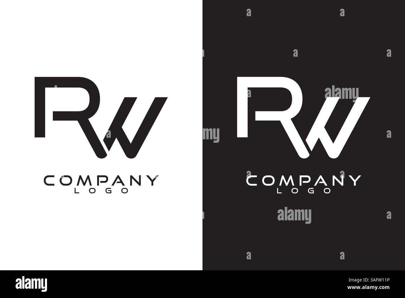 Letter RW, WR Logo Template Design vettoriale con sfondo bianco e nero Illustrazione Vettoriale