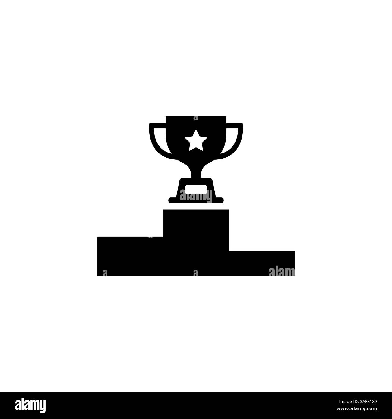 icona della coppa su un piedistallo nero su sfondo bianco, vittoria in una competizione o successo aziendale Illustrazione Vettoriale