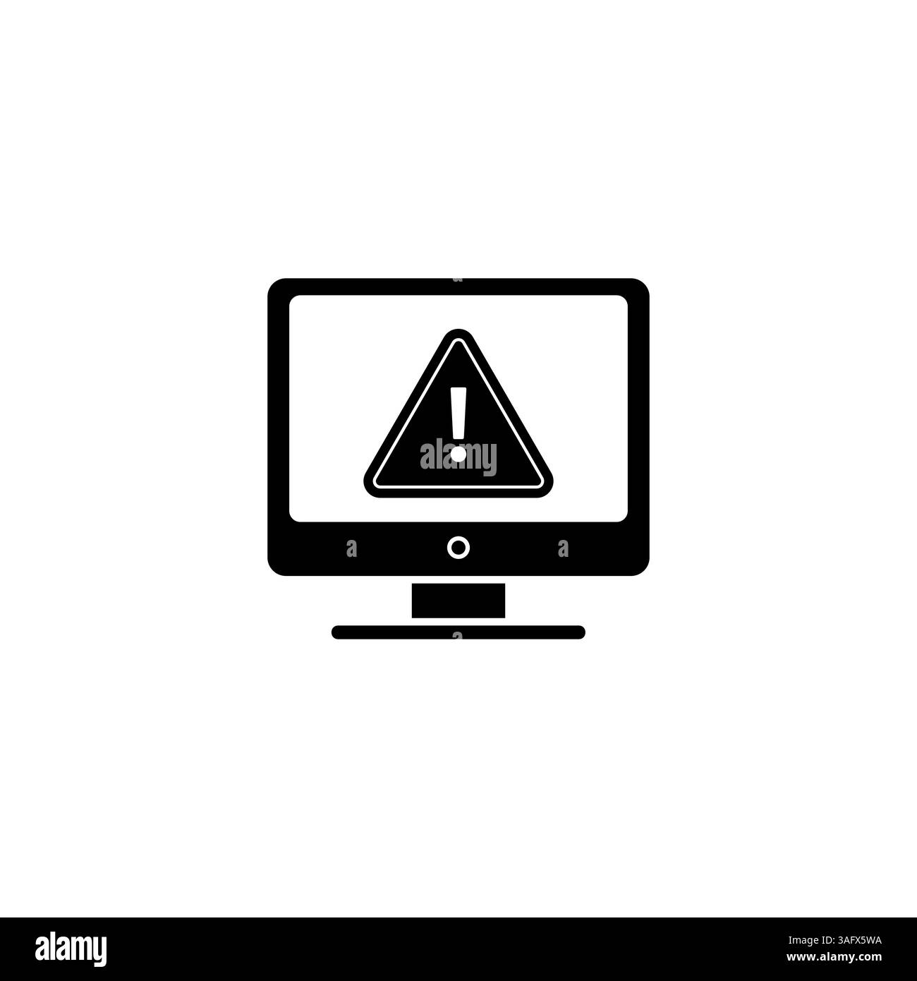 icona del monitor con un punto esclamativo nero su sfondo bianco, errore o errore software Illustrazione Vettoriale