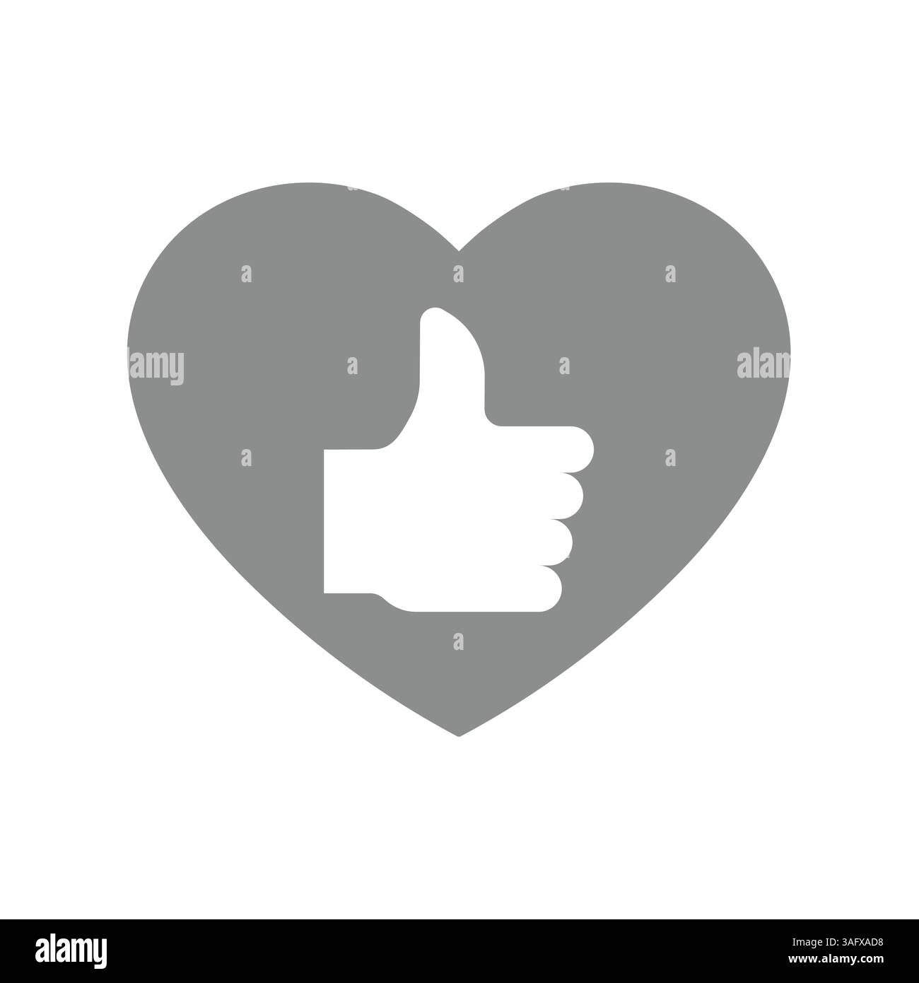 Muovere il pollice verso l'alto nell'icona del vettore cardiaco. Come, l'amore, il simbolo dei social media. Illustrazione Vettoriale