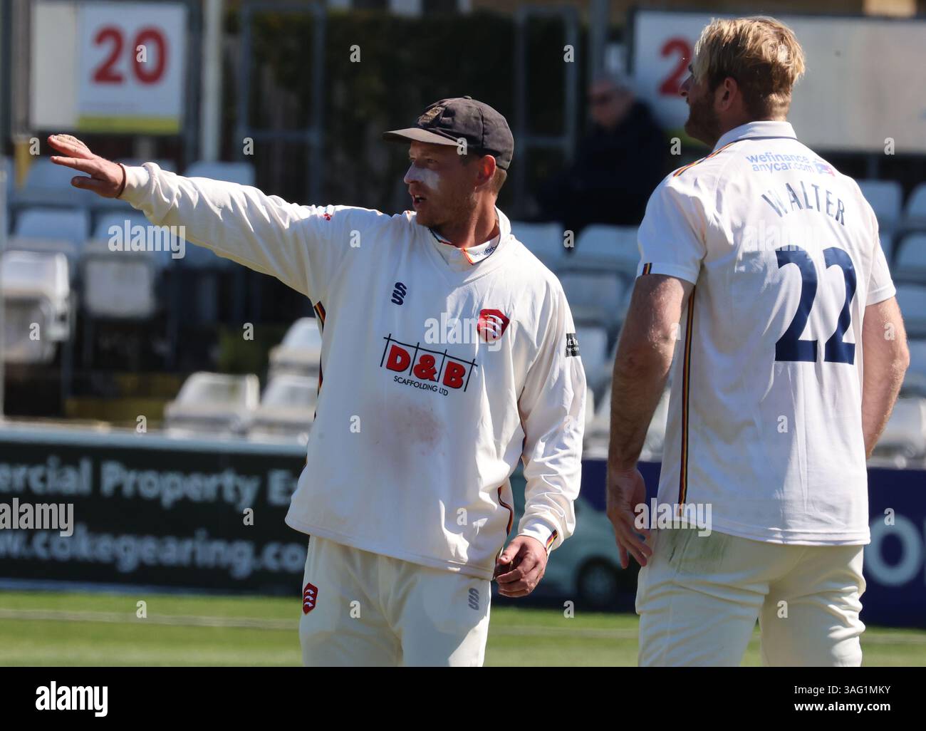 Chelmsford, Regno Unito. 7 aprile 2025. CHELMSFORD, INGHILTERRA - l'Essex Tom Westley durante la Rothesay County Championship Division 1, Day Four Cricket Match tra Essex e Surrey all'Ambaassador Cruise Line Ground, Chelmsford, Essex il 7 aprile 2025 a Chelmsford, Inghilterra. Crediti: Action foto Sport/Alamy Live News Foto Stock