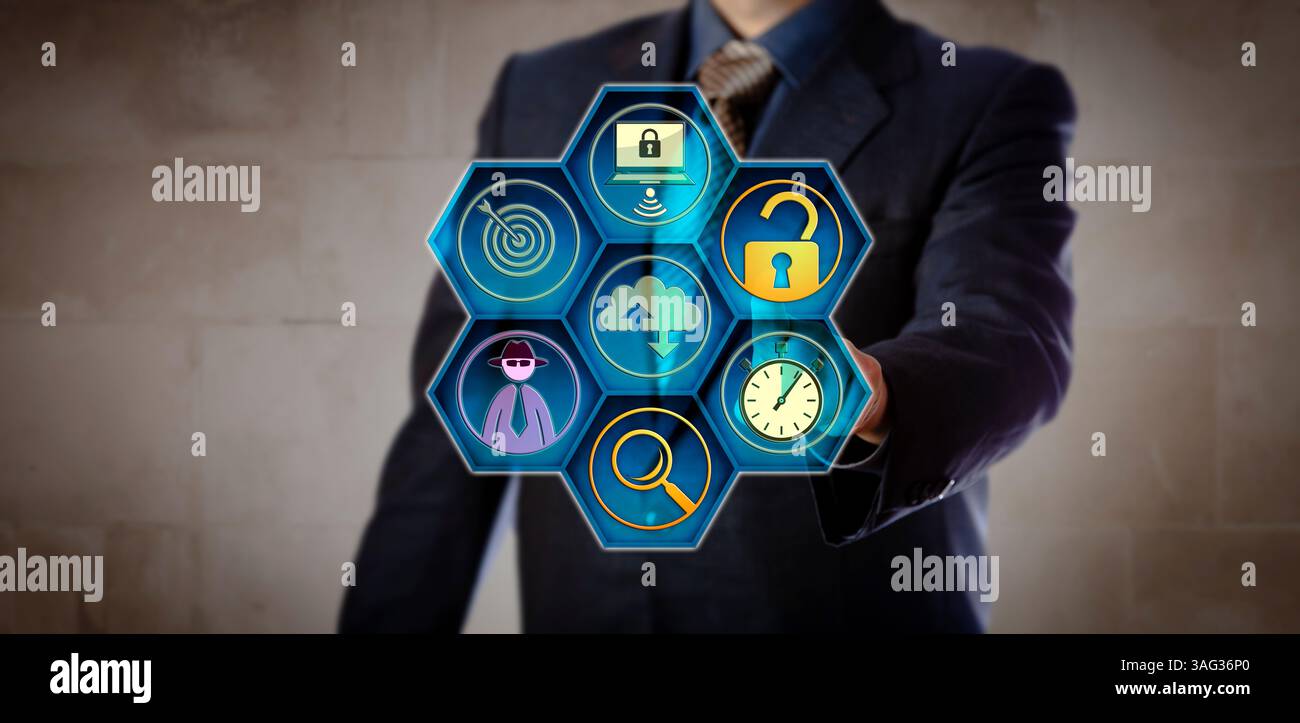 Blue chip Manager spingendo il blocco virtuale aperto per avviare una risposta rapida. Concetto di risposta agli incidenti, violazione dei dati, rilevamento delle intrusioni, Foto Stock
