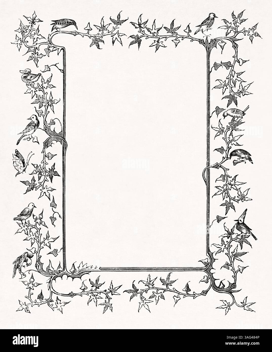 Cornice decorativa di epoca vittoriana, con forti influenze dell'Art Nouveau. L'intero telaio è costituito da viti di edera intrecciate che formano il confine con Foto Stock