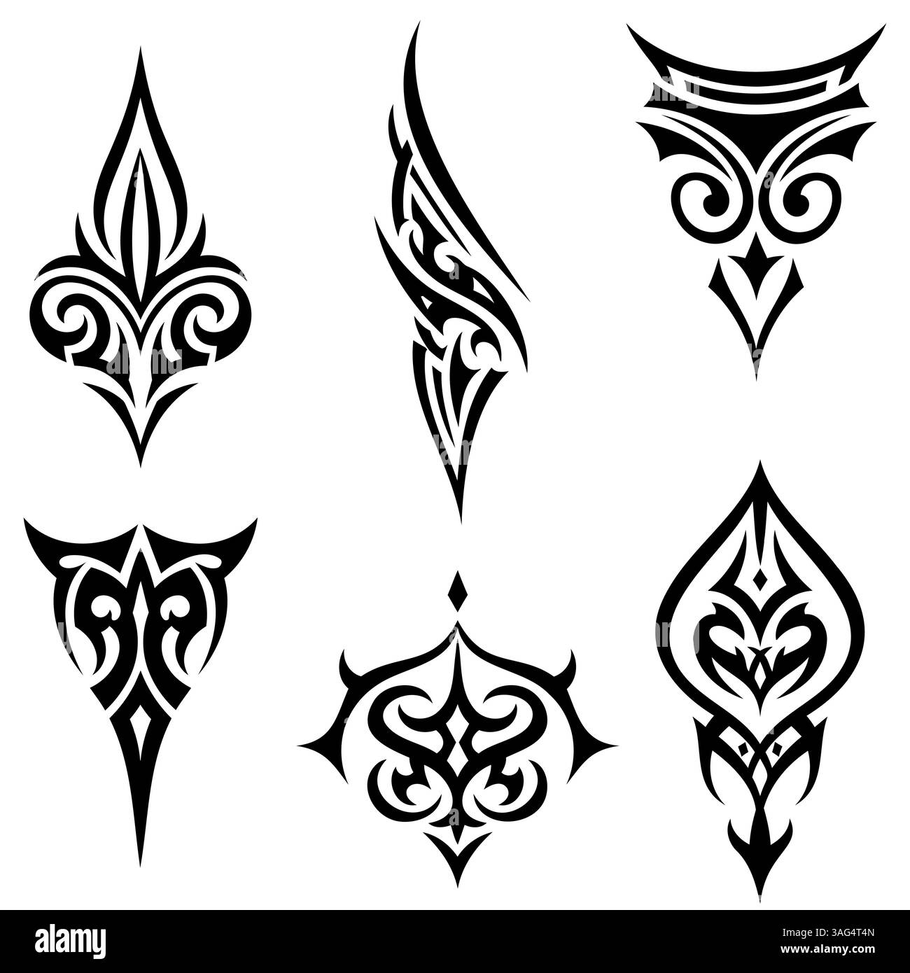 Icone tribali del tatuaggio. Icone di tatuaggio tribale astratte nere isolate su sfondo bianco. Illustrazione vettoriale Illustrazione Vettoriale