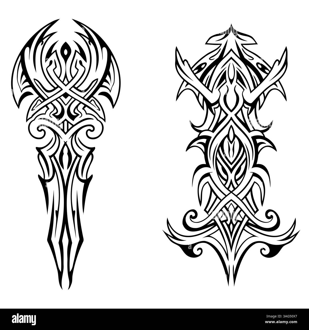 Icone tribali del tatuaggio. Icone di tatuaggio tribale astratte nere isolate su sfondo bianco. Illustrazione vettoriale Illustrazione Vettoriale