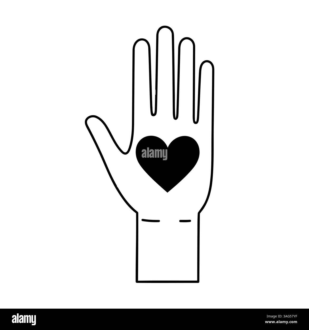 Icona mano con cuore. Mano nera con icona a forma di cuore isolata su sfondo bianco. Illustrazione vettoriale Illustrazione Vettoriale