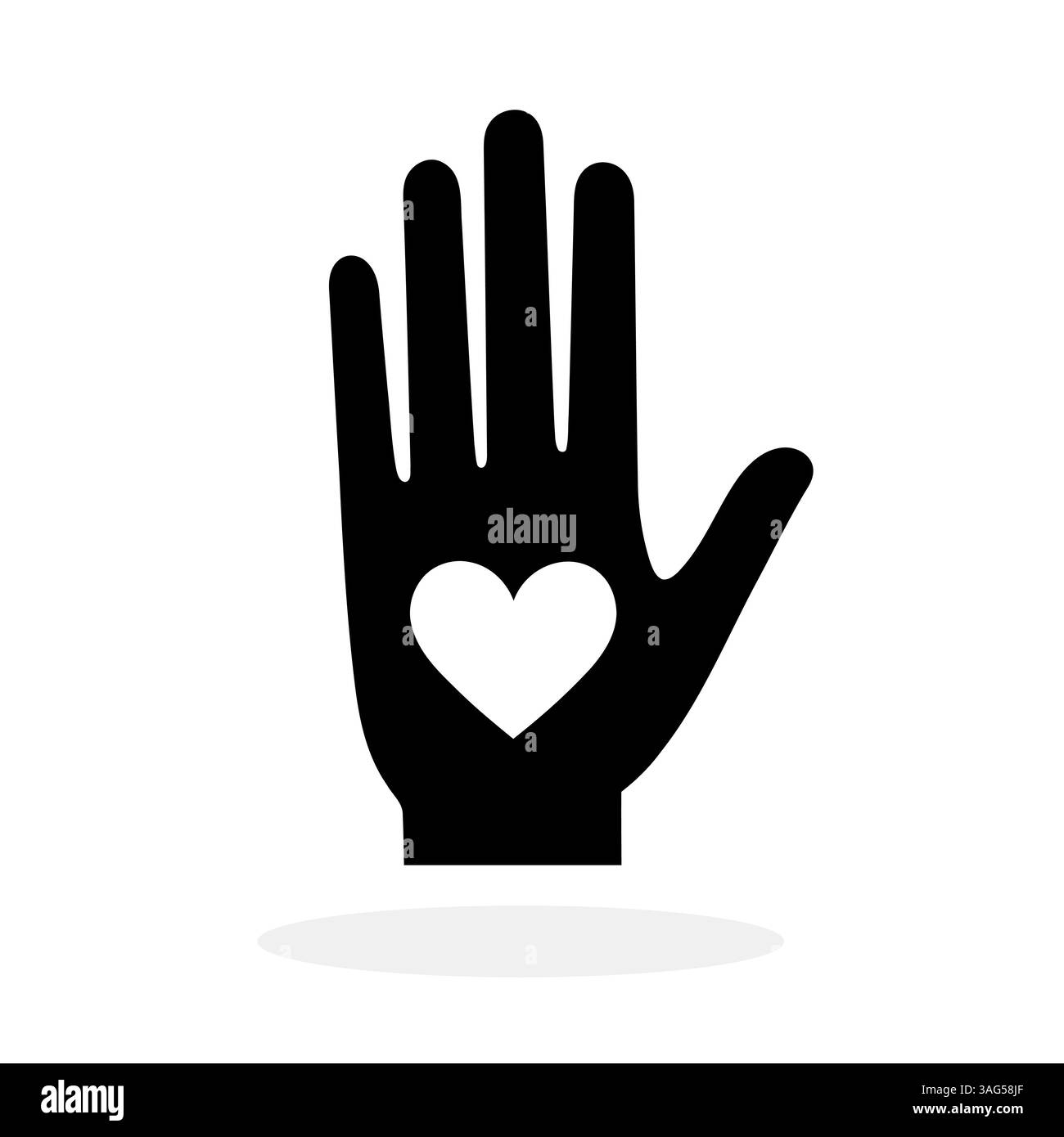 Icona mano con cuore. Mano nera con icona a forma di cuore isolata su sfondo bianco. Illustrazione vettoriale Illustrazione Vettoriale
