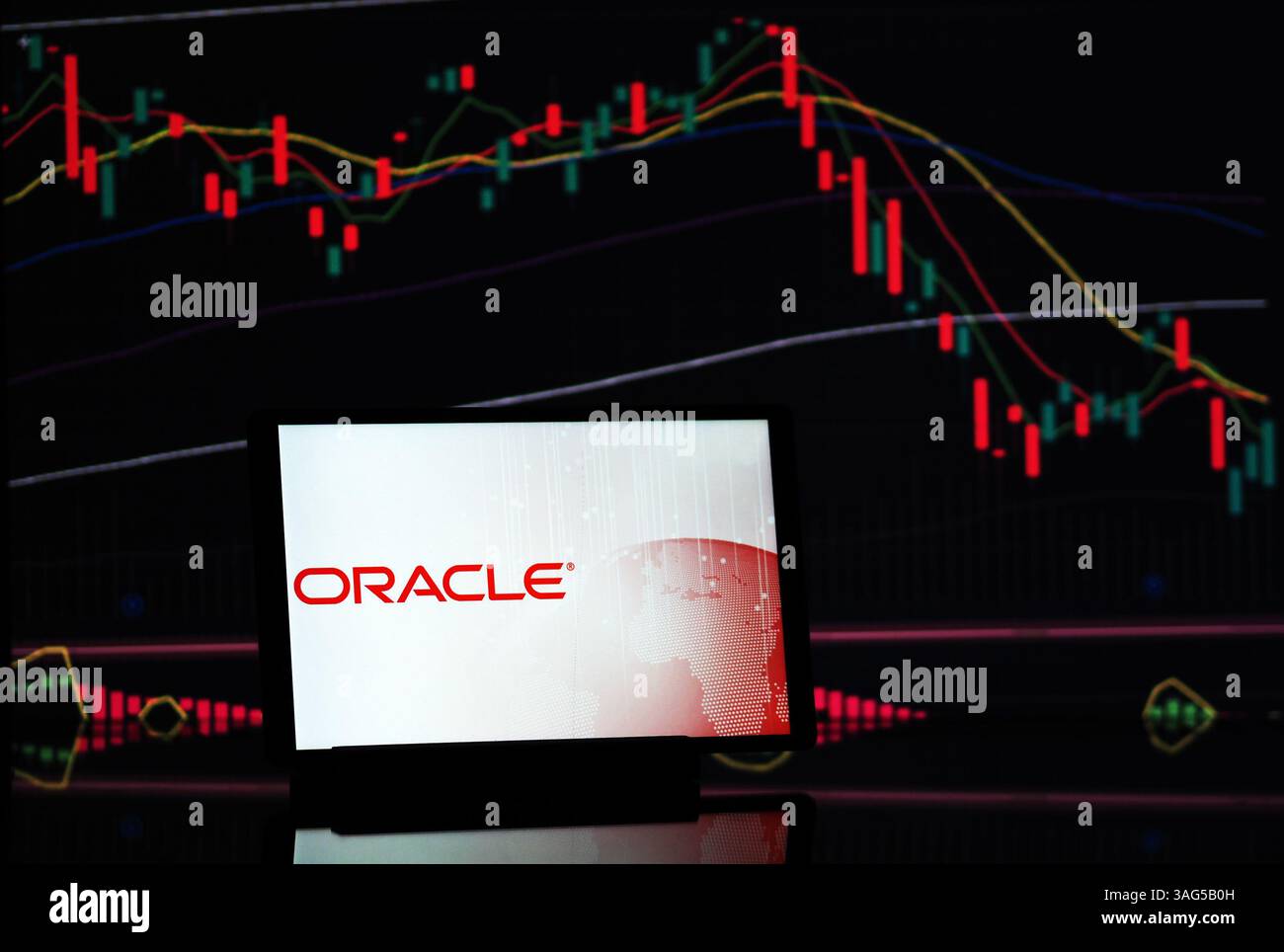 Garham, Germania. 7 aprile 2025. In questa immagine, il logo Oracle Corporation è visualizzato su un monitor. Credito: SOPA Images Limited/Alamy Live News Foto Stock
