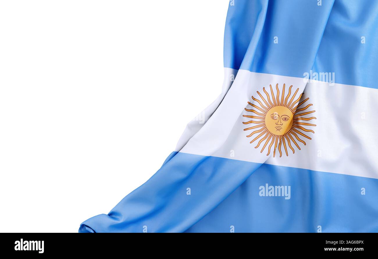 Bandiera dell'Argentina con spazio vuoto sulla sinistra. Isolato. Rendering 3D. Foto Stock