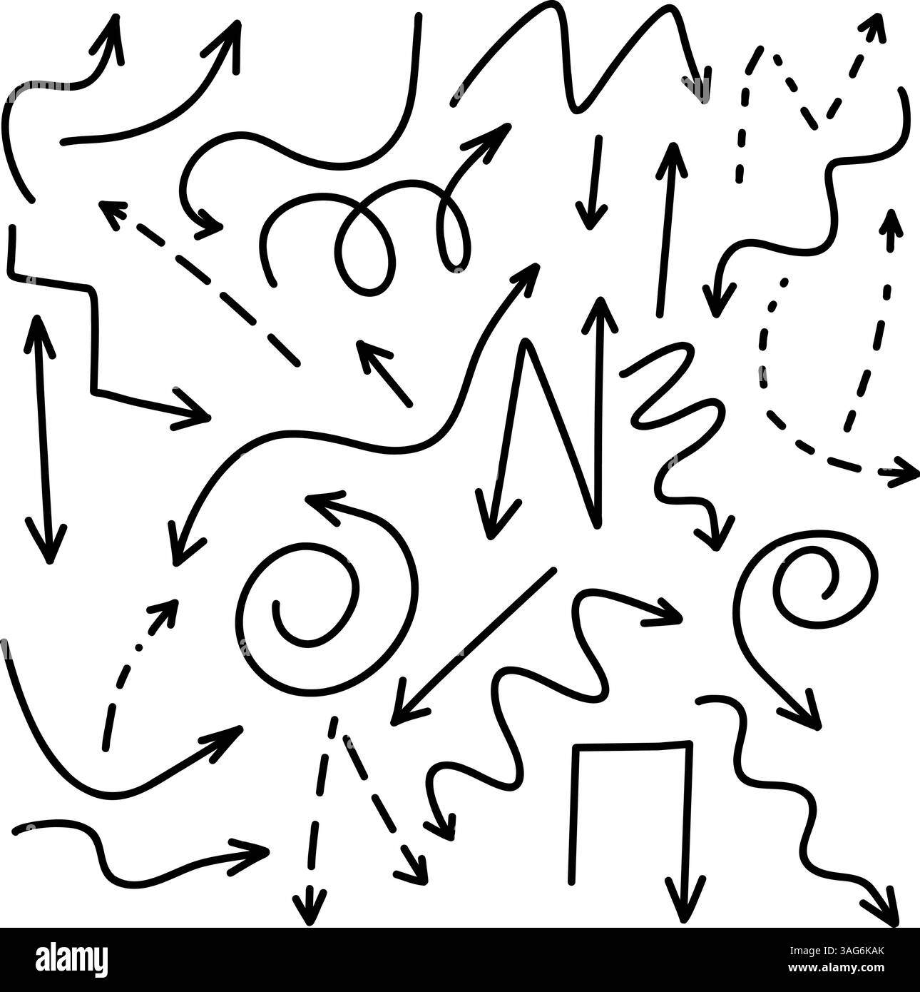 Set di disegni a freccia disegnati a mano su sfondo bianco Illustrazione Vettoriale