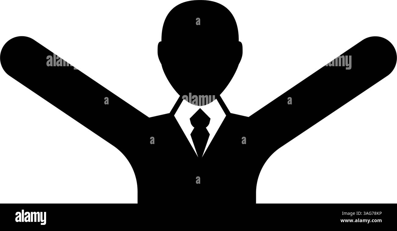 Icona commerciale minimalista che raffigura una persona con le braccia alzate in trionfo. Illustrazione Vettoriale