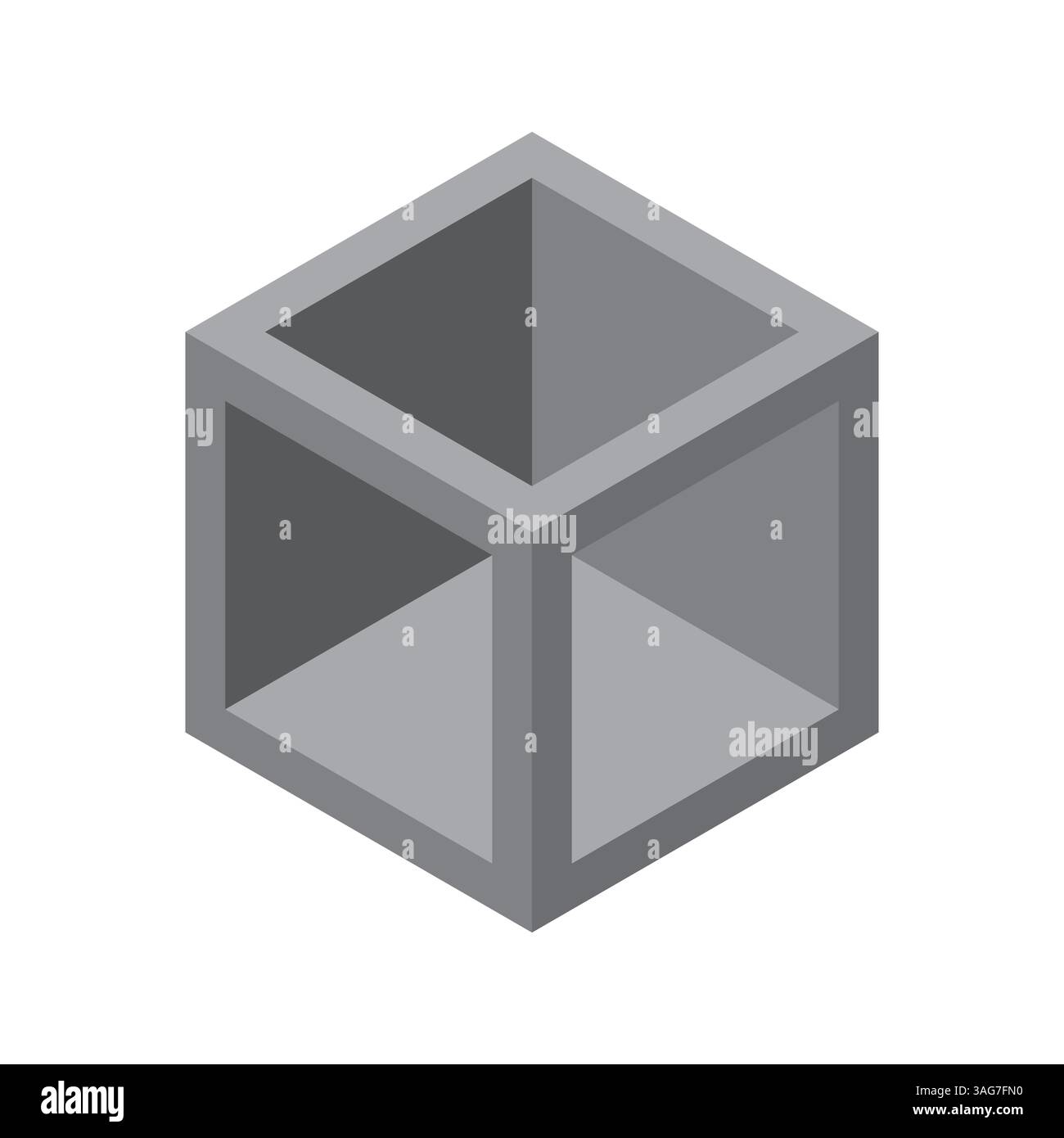 Cifra cubica isometrica. Forma tridimensionale. Volume grigio scuro. Forma del blocco vettoriale. Illustrazione Vettoriale