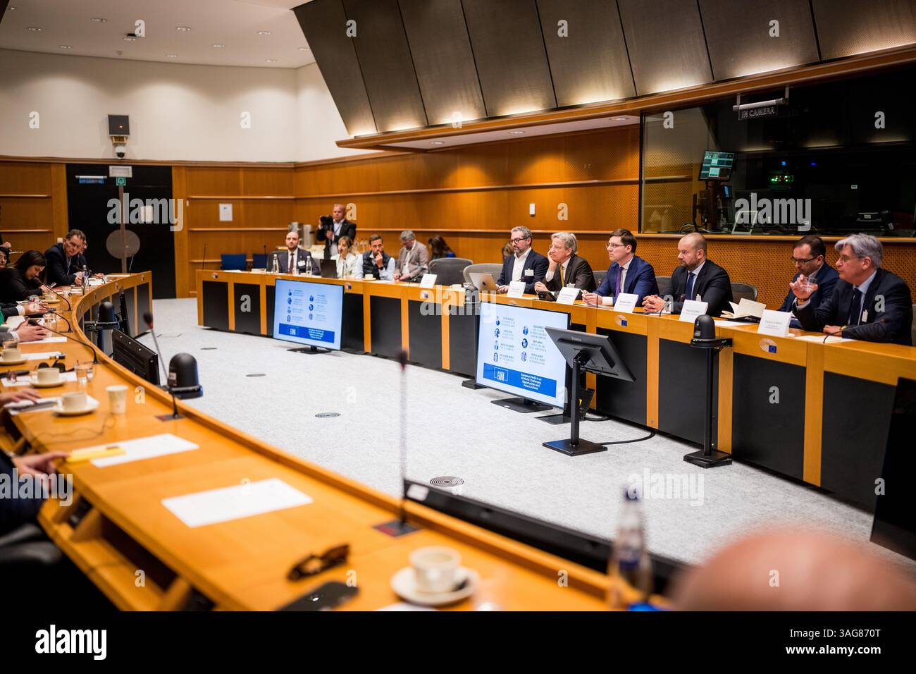 Bruxelles, Belgio. 8 aprile 2025. L'evento "European Media in an ai World: Challenges, Opportunities and Future Outlook" dell'Alleanza europea delle agenzie di stampa (EANA), tenutosi a Bruxelles martedì 8 aprile 2025. BELGA PHOTO JASPER JACOBS credito: Belga News Agency/Alamy Live News Foto Stock