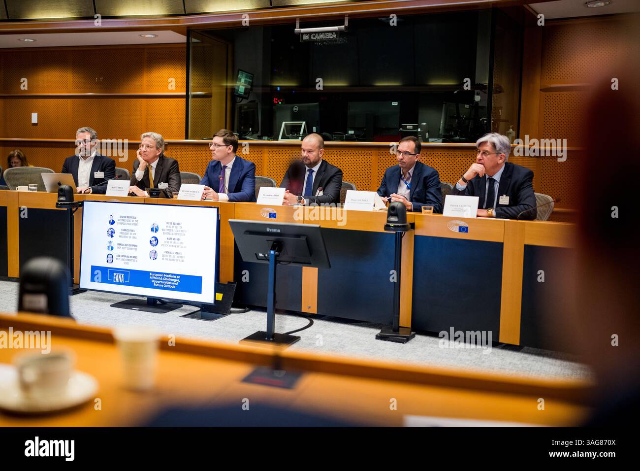 Bruxelles, Belgio. 8 aprile 2025. L'evento "European Media in an ai World: Challenges, Opportunities and Future Outlook" dell'Alleanza europea delle agenzie di stampa (EANA), tenutosi a Bruxelles martedì 8 aprile 2025. BELGA PHOTO JASPER JACOBS credito: Belga News Agency/Alamy Live News Foto Stock