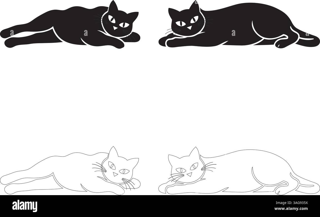 Illustrazione del set di sagome di gatto disegnate a mano Illustrazione Vettoriale