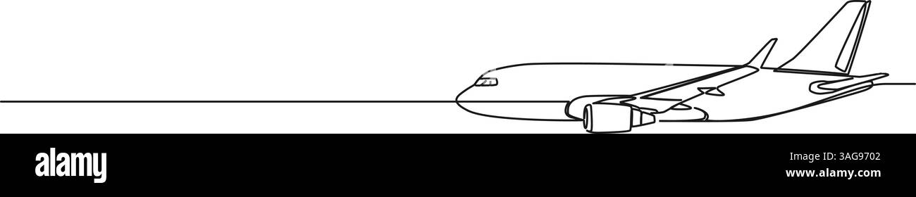 disegno continuo di una linea singola di un aereo passeggeri, illustrazione vettoriale line art Illustrazione Vettoriale